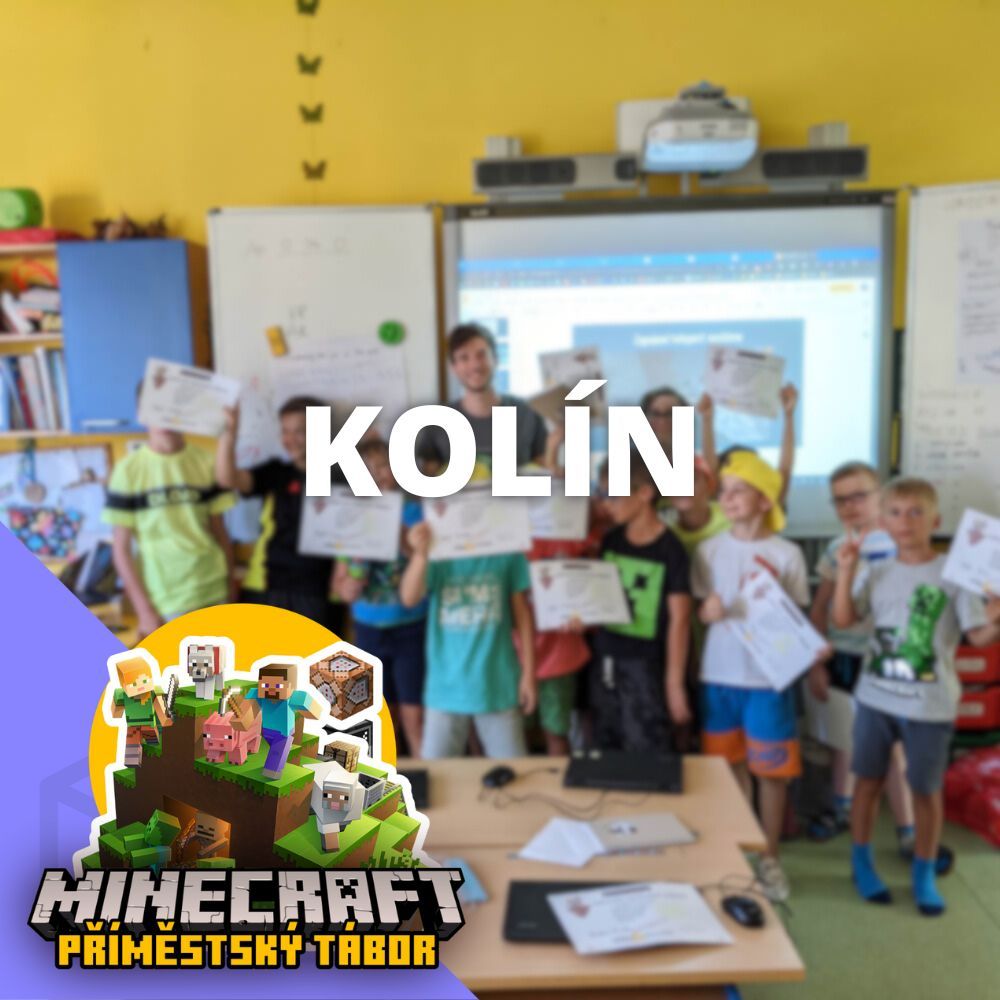 Děti hrající Minecraft během letního tábora v Kolíně